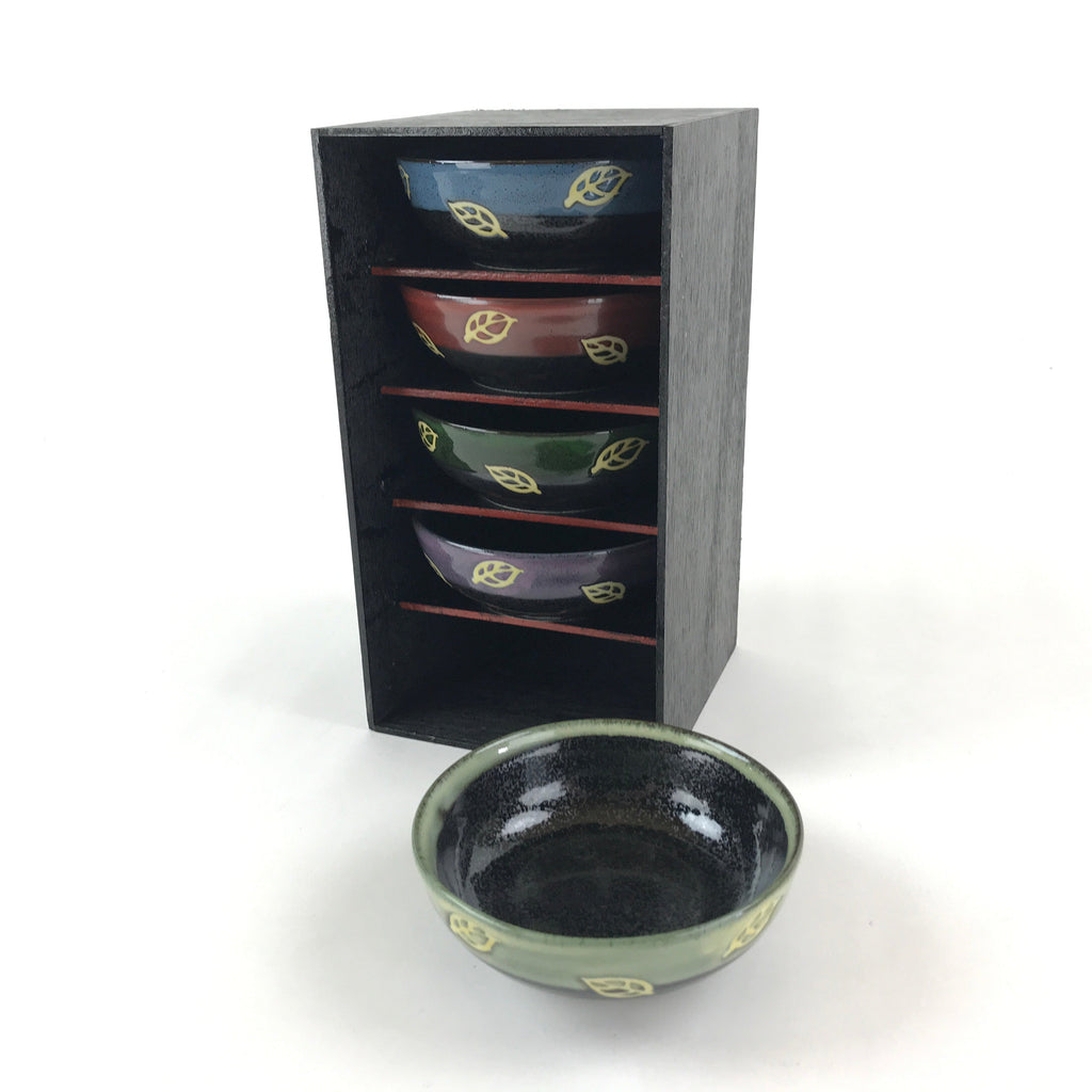 Japanese Porcelain 5pc Bowl Kobachi Black Brown Leaf Yuteki Tenmoku Glaze PX699