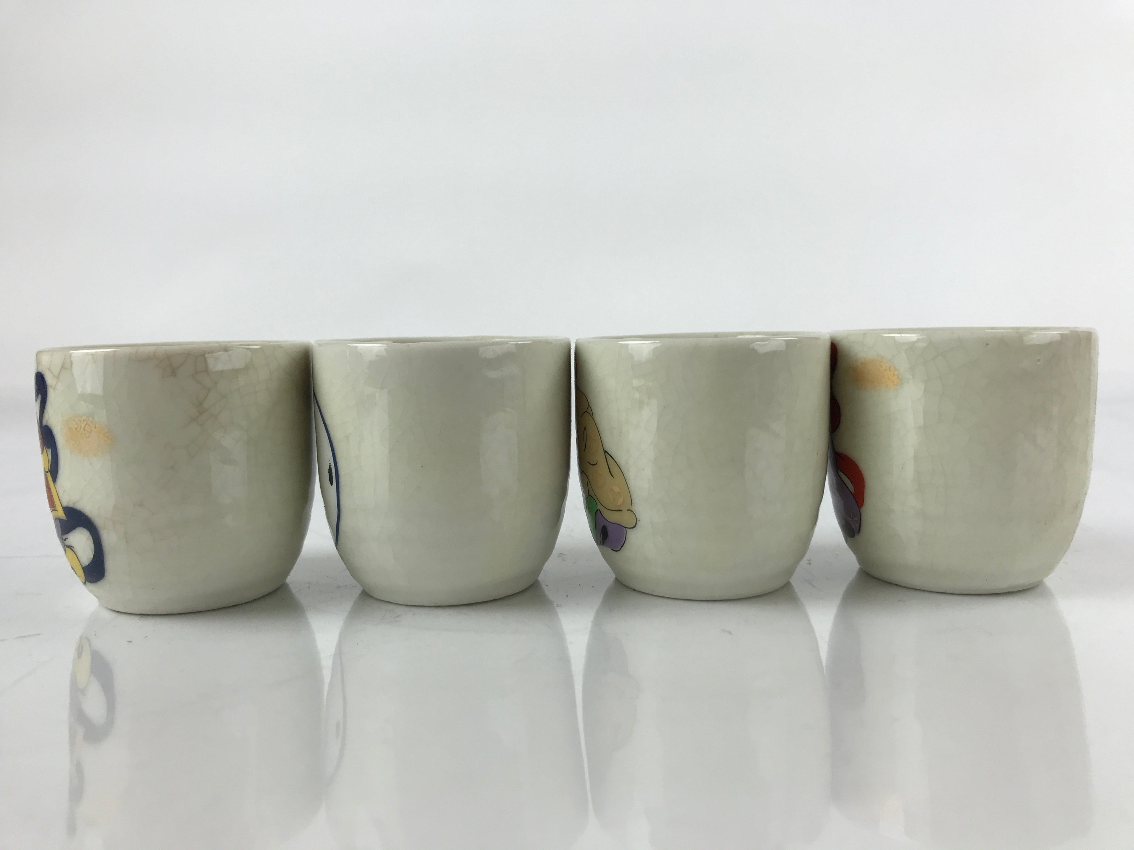 Japanese Porcelain 7 Luck Gods Sake Cup Set Vtg Tsubomi Ochoko Guinomi G153