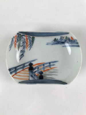 Japanese Porcelain Arita Imari Small Plate Mamezara Vtg Garden Bridge PY910