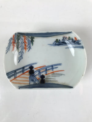 Japanese Porcelain Arita Imari Small Plate Mamezara Vtg Garden Bridge PY914