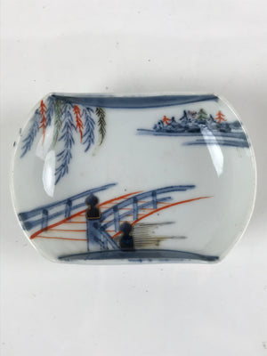 Japanese Porcelain Arita Imari Small Plate Mamezara Vtg Garden Bridge PY915