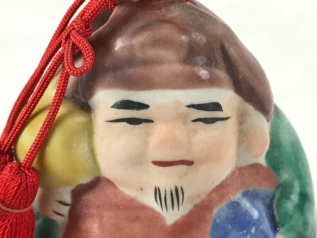 Japanese Porcelain Bell Dorei Vtg Kutani Ware 7 Lucky Gods Daikokuten DR504