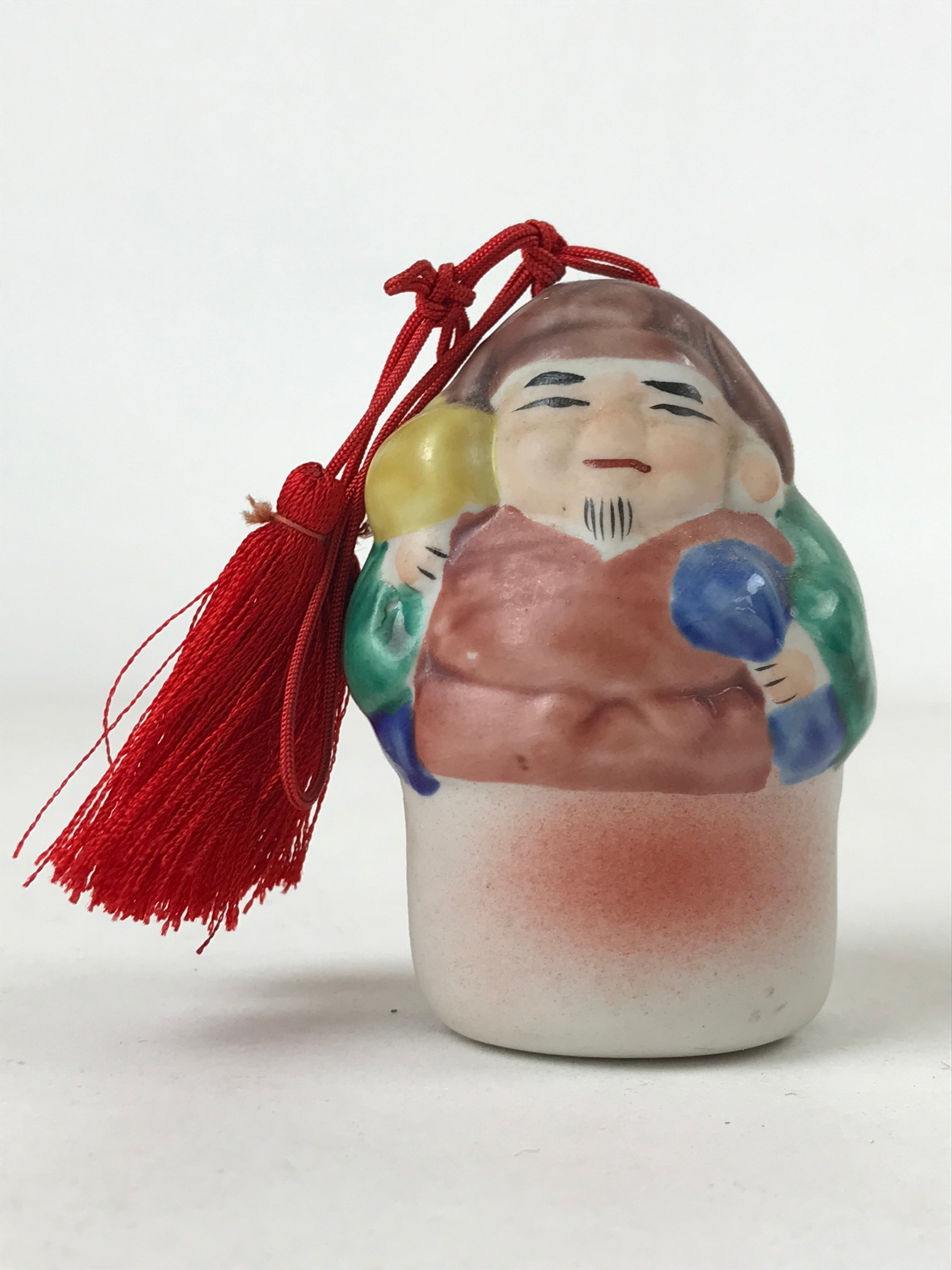 Japanese Porcelain Bell Dorei Vtg Kutani Ware 7 Lucky Gods Daikokuten DR504