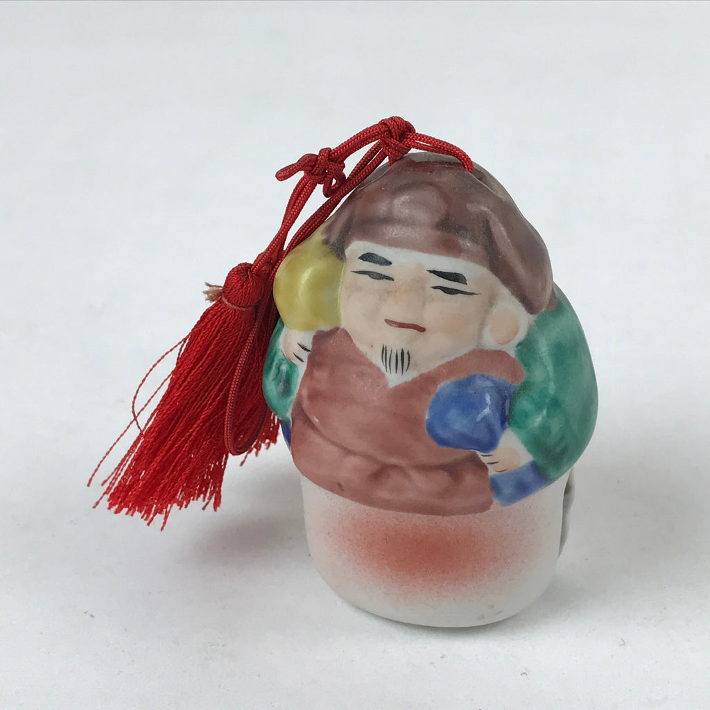 Japanese Porcelain Bell Dorei Vtg Kutani Ware 7 Lucky Gods Daikokuten DR504