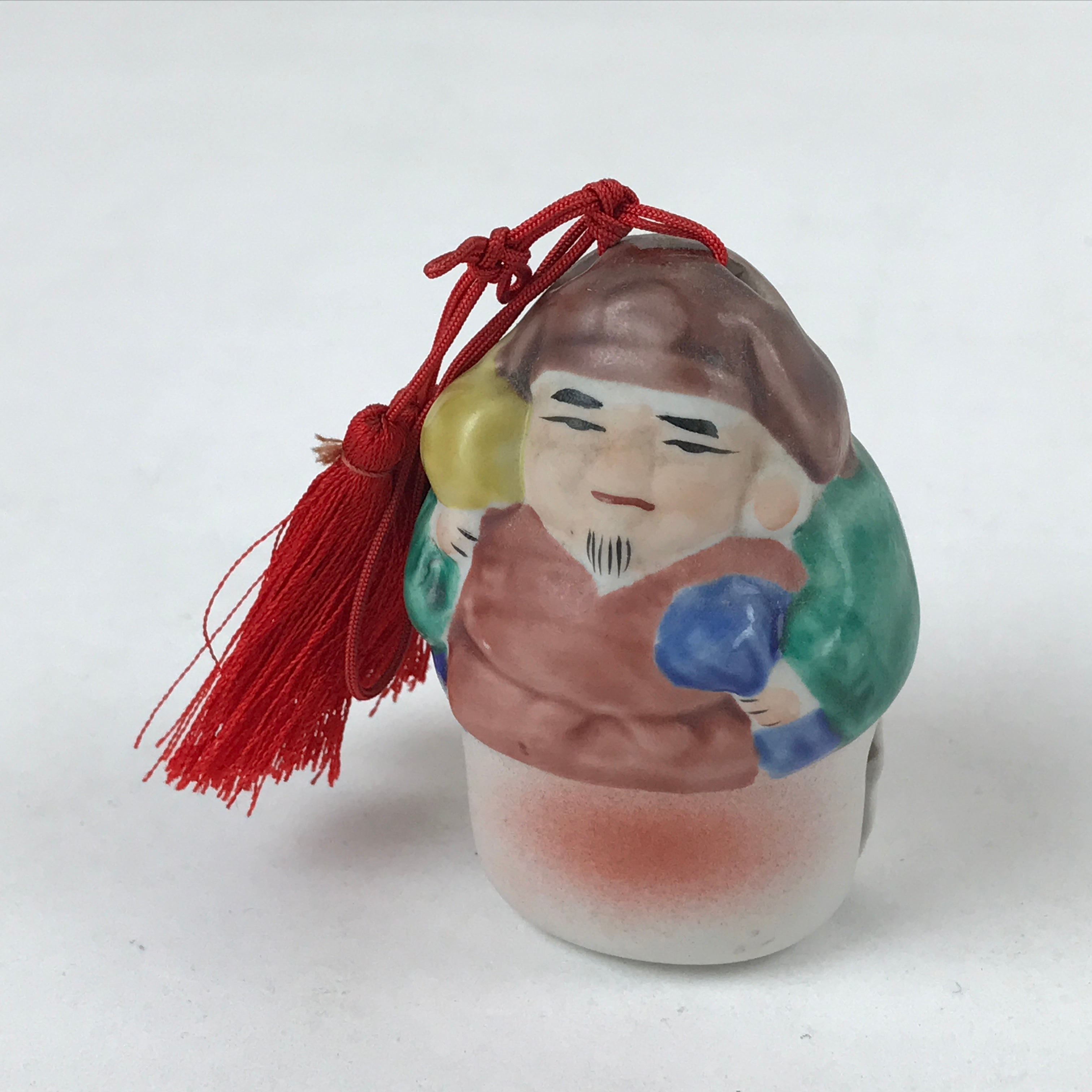 Japanese Porcelain Bell Dorei Vtg Kutani Ware 7 Lucky Gods Daikokuten DR504