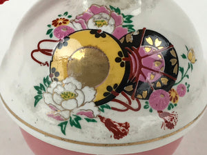 Japanese Porcelain Bell Dorei Vtg Kutani Ware Taiko Drum Peony White Pink DR515