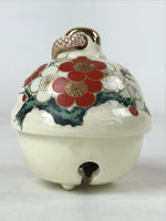 Japanese Porcelain Bell Dorei Vtg Kutani Ware Ume Plum Blossoms White Red DR508