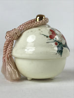Japanese Porcelain Bell Dorei Vtg Kutani Ware Ume Plum Blossoms White Red DR508