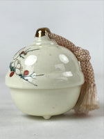 Japanese Porcelain Bell Dorei Vtg Kutani Ware Ume Plum Blossoms White Red DR508