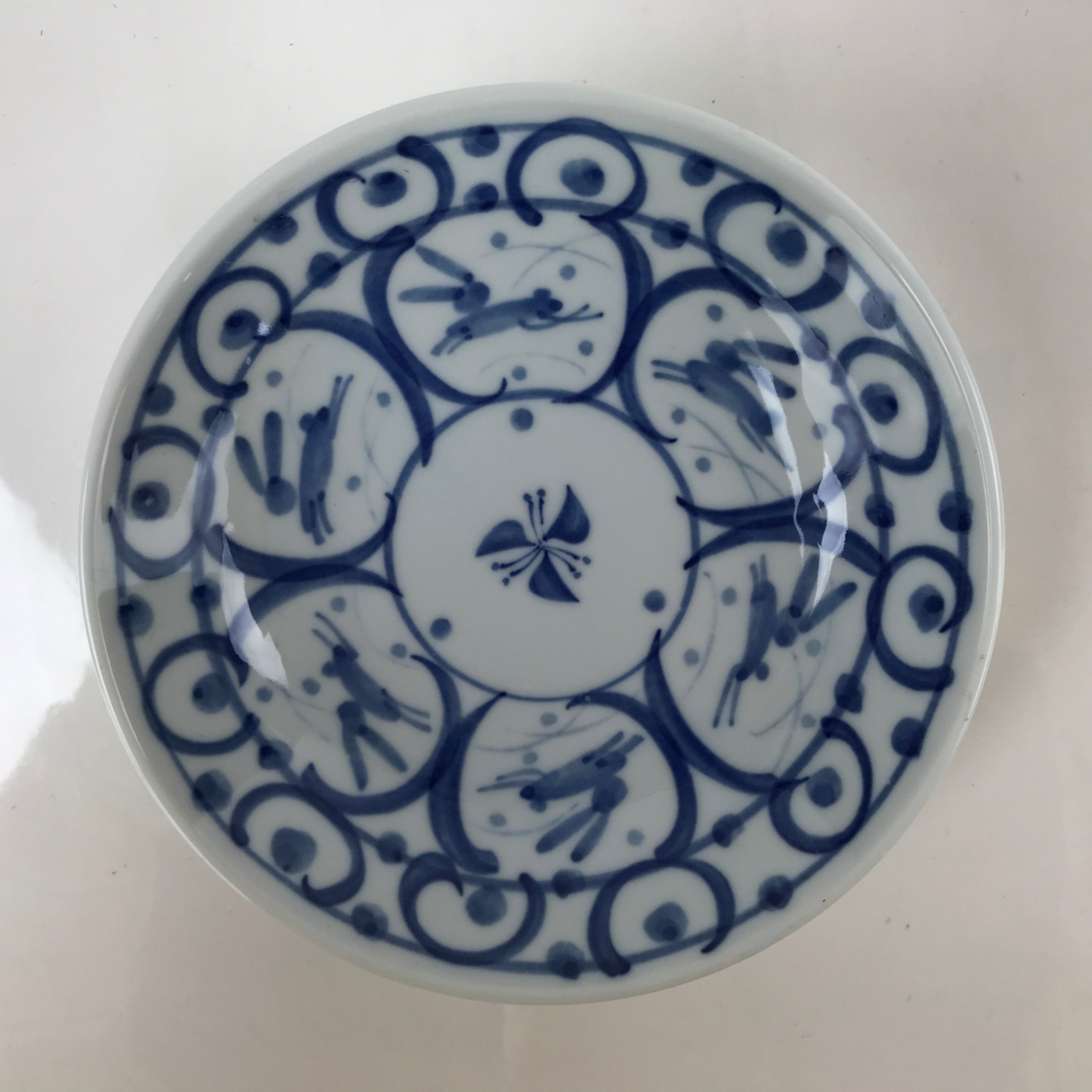 Japanese Porcelain Bowl Kobachi Vtg Side Dish Blue White Rabbits Usagi PY944