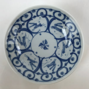 Japanese Porcelain Bowl Kobachi Vtg Side Dish Blue White Rabbits Usagi PY947