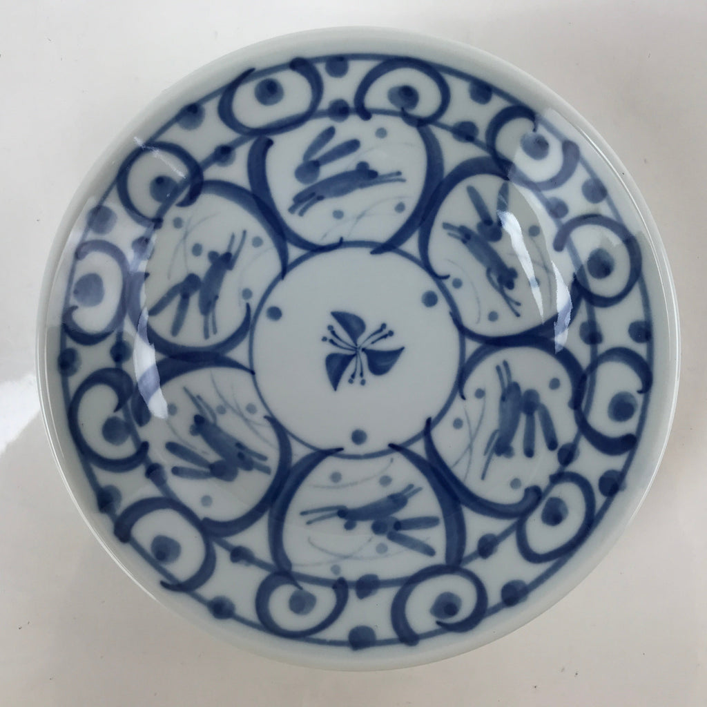Japanese Porcelain Bowl Kobachi Vtg Side Dish Blue White Rabbits Usagi PY948