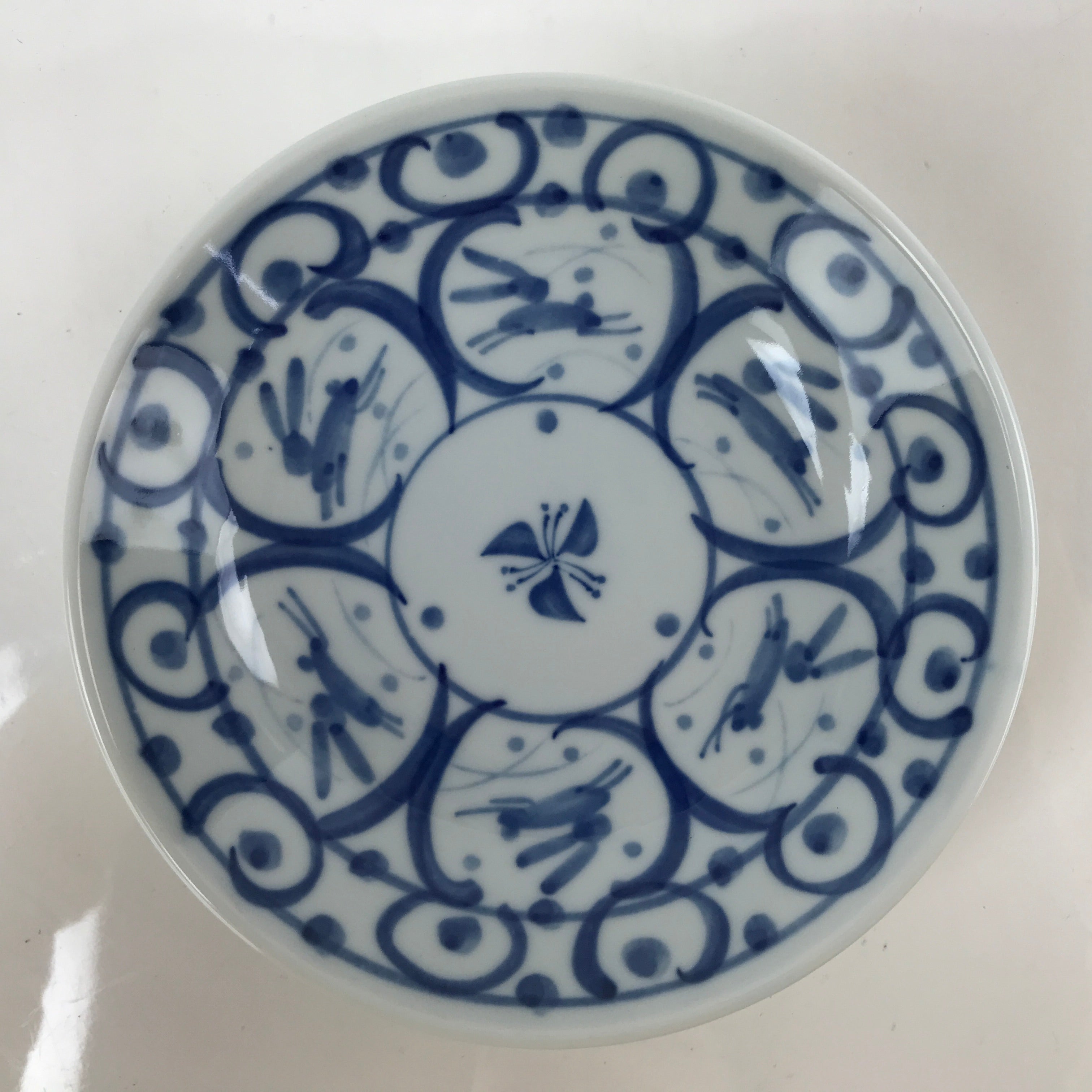 Japanese Porcelain Bowl Kobachi Vtg Side Dish Blue White Rabbits Usagi PY949