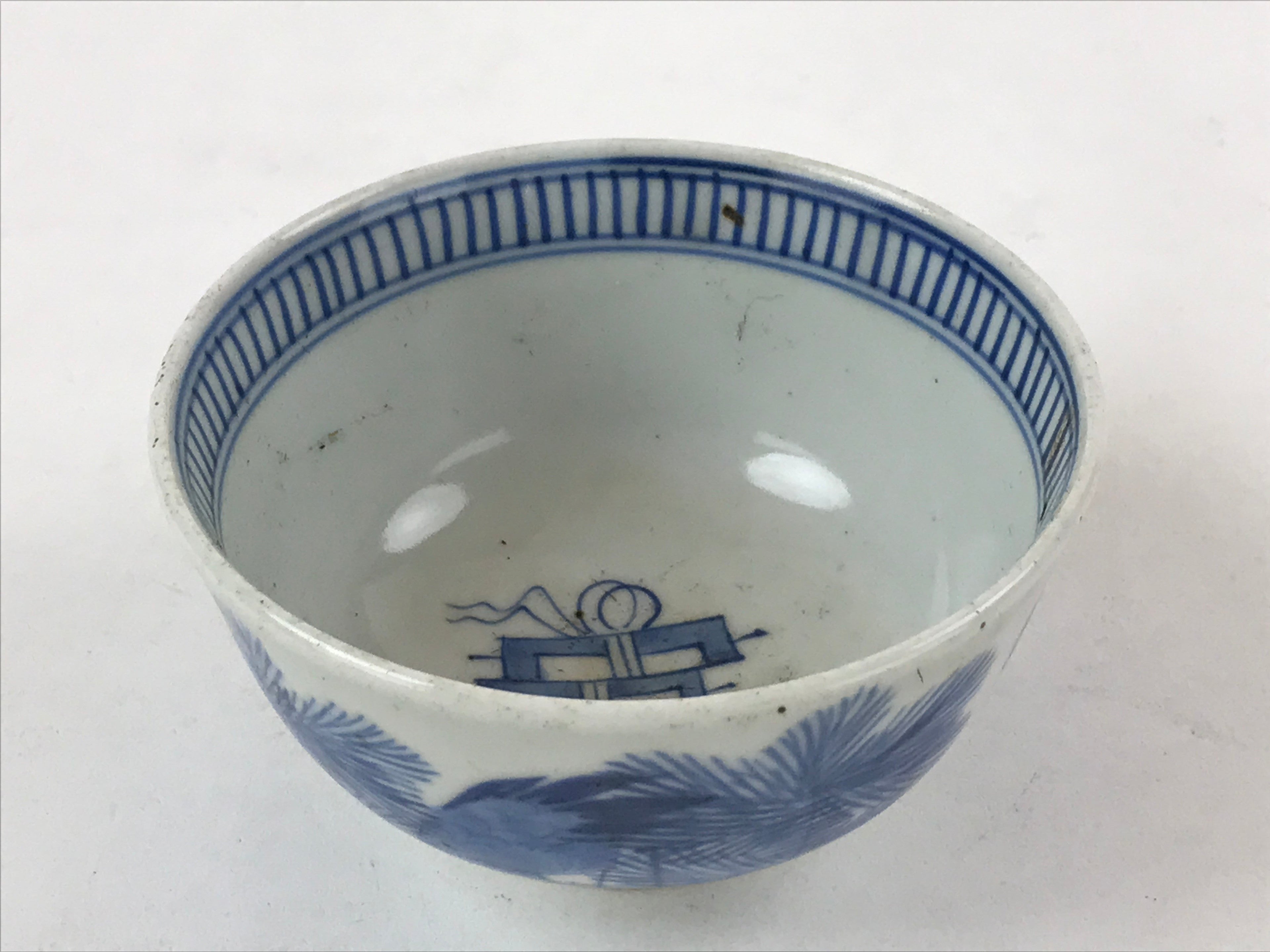 Japanese Porcelain Bowl Vtg Lidded Blue Birds Foliage Chawan Pottery PY496
