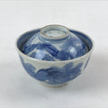 Japanese Porcelain Bowl Vtg Lidded Blue Birds Foliage Chawan Pottery PY496