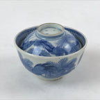 Japanese Porcelain Bowl Vtg Lidded Blue Birds Foliage Chawan Pottery PY496