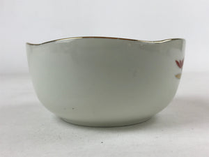 Japanese Porcelain Bowl Vtg Wavy Edge Chrysanthemum Floral White Red Gold PY594