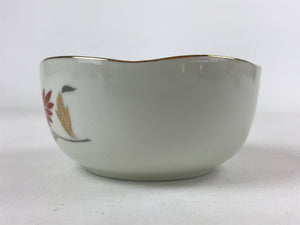 Japanese Porcelain Bowl Vtg Wavy Edge Chrysanthemum Floral White Red Gold PY594