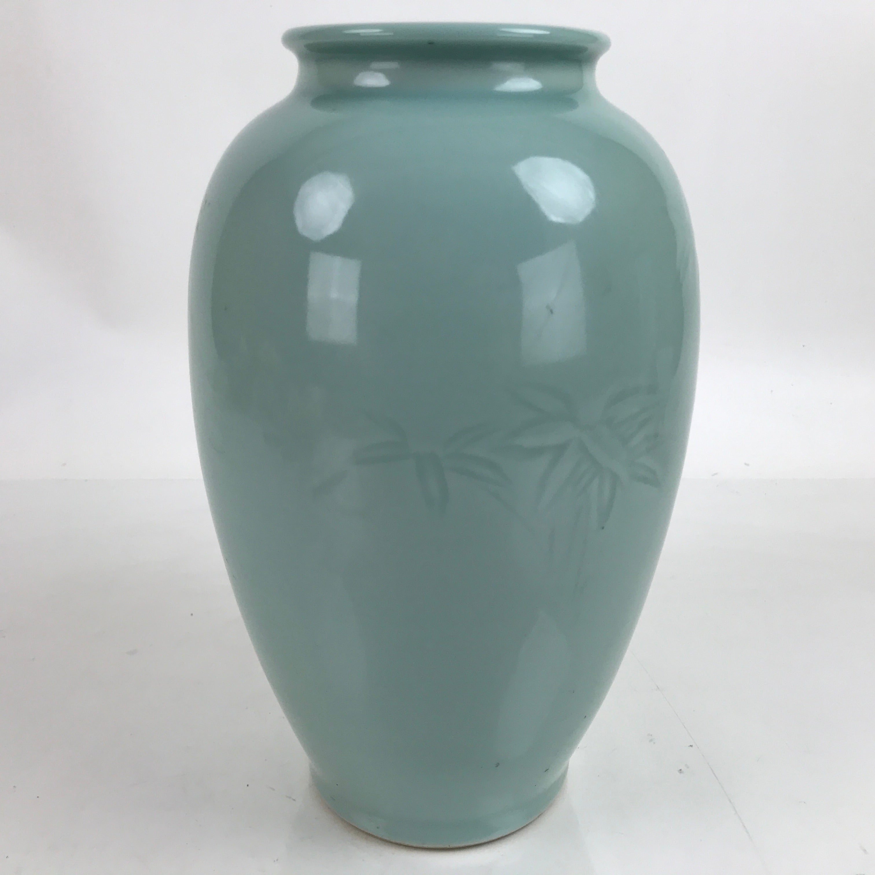 Japanese Porcelain Celadon Flower Vase Vtg Ikebana Kabin Blue Green Bamboo FK131