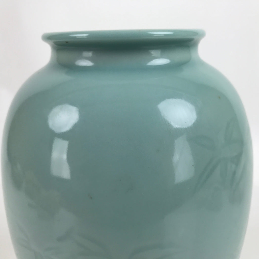 Japanese Porcelain Celadon Flower Vase Vtg Ikebana Kabin Blue Green Bamboo FK131