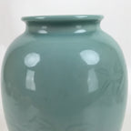Japanese Porcelain Celadon Flower Vase Vtg Ikebana Kabin Blue Green Bamboo FK131