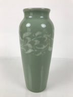 Japanese Porcelain Celadon Flower Vase Vtg Ikebana Kabin Green Leaf Seiji FK213