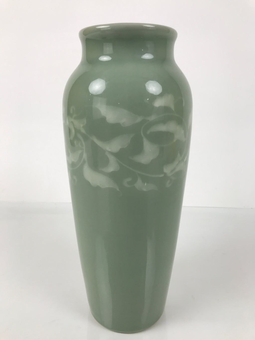 Japanese Porcelain Celadon Flower Vase Vtg Ikebana Kabin Green Leaf Seiji FK213