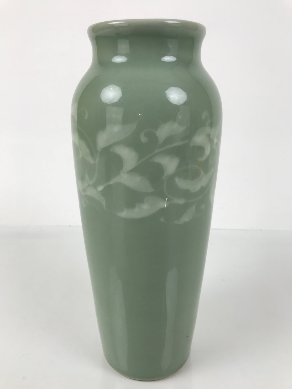 Japanese Porcelain Celadon Flower Vase Vtg Ikebana Kabin Green Leaf Seiji FK213