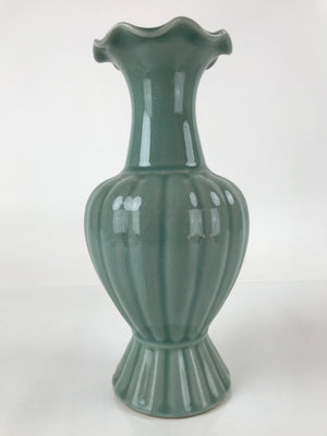 Japanese Porcelain Celedon Flower Vase Ikebana Kabin Crackle Glaze Green PX729