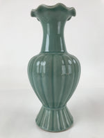 Japanese Porcelain Celedon Flower Vase Ikebana Kabin Crackle Glaze Green PX729