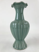 Japanese Porcelain Celedon Flower Vase Ikebana Kabin Crackle Glaze Green PX729