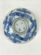 Japanese Porcelain Chawan Lidded Bowl Vtg Blue Birds Foliage Pottery PY497