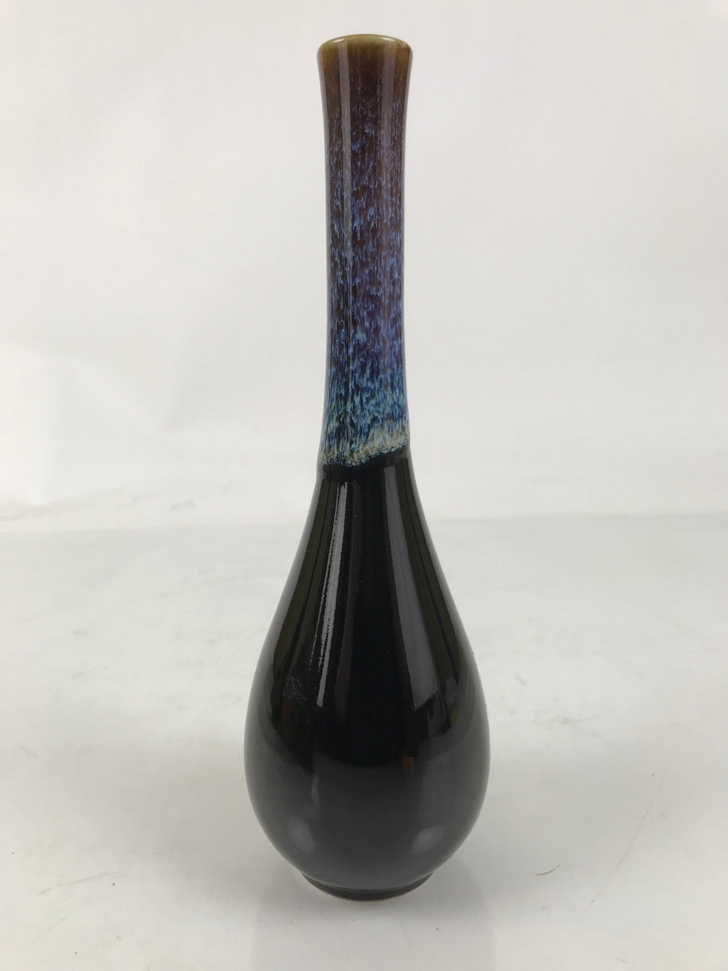 Japanese Porcelain Flower Vase Ikebana Kabin Crane Neck Karatsu Glaze Blue FK167