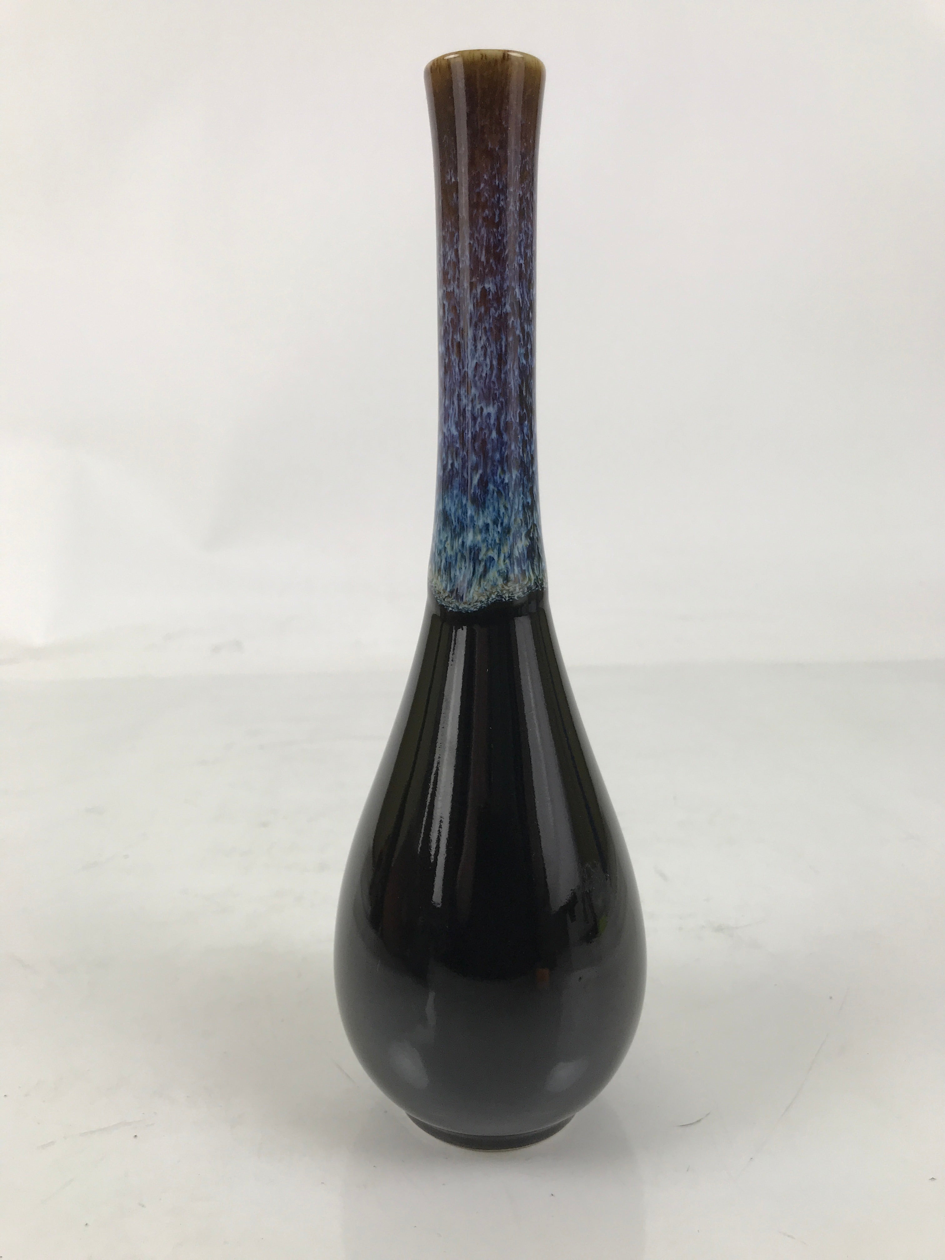 Japanese Porcelain Flower Vase Ikebana Kabin Crane Neck Karatsu Glaze Blue FK167