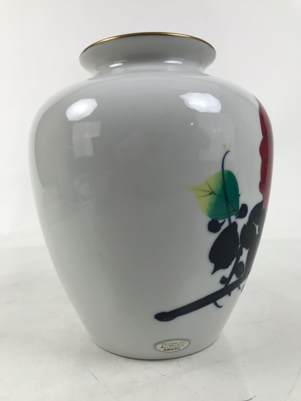 Japanese Porcelain Flower Vase Ikebana Kabin Peony White Red Hand-Painted FK176