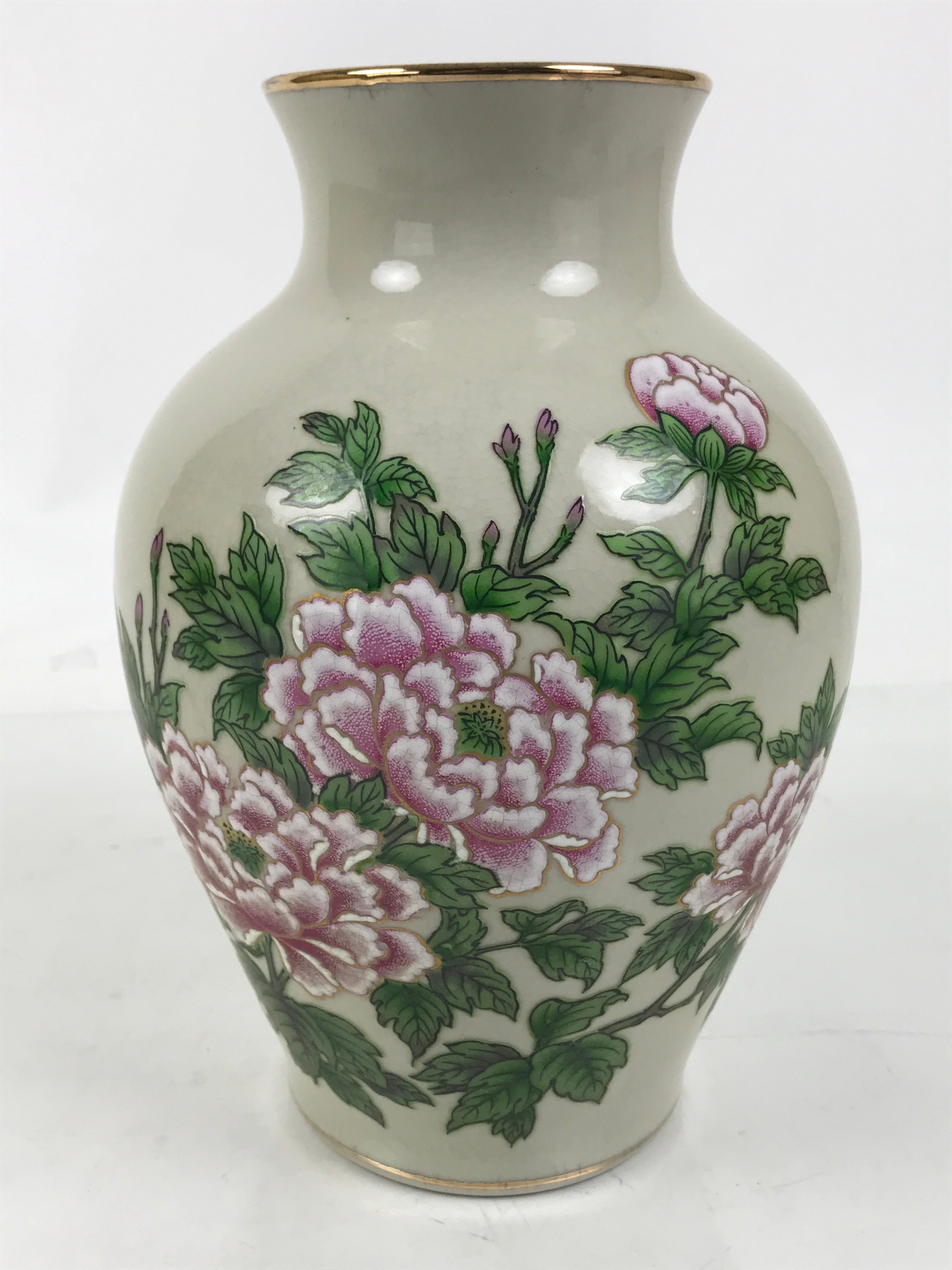Japanese Porcelain Flower Vase Ikebana Kabin Peony White Red Hand-Painted FK182