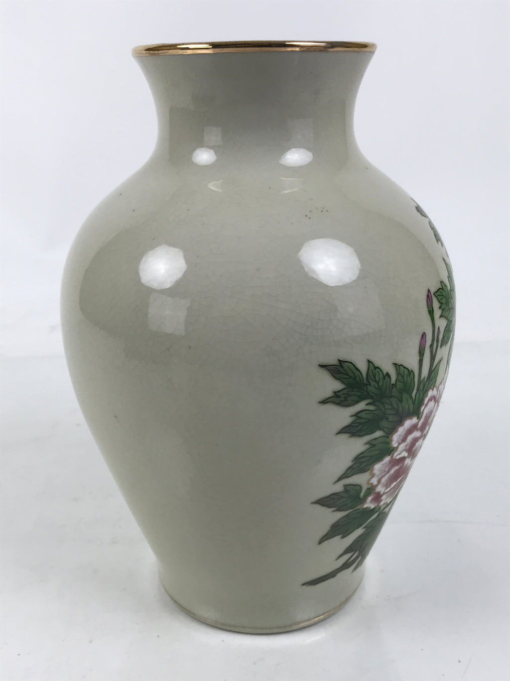 Japanese Porcelain Flower Vase Ikebana Kabin Peony White Red Hand-Painted FK182