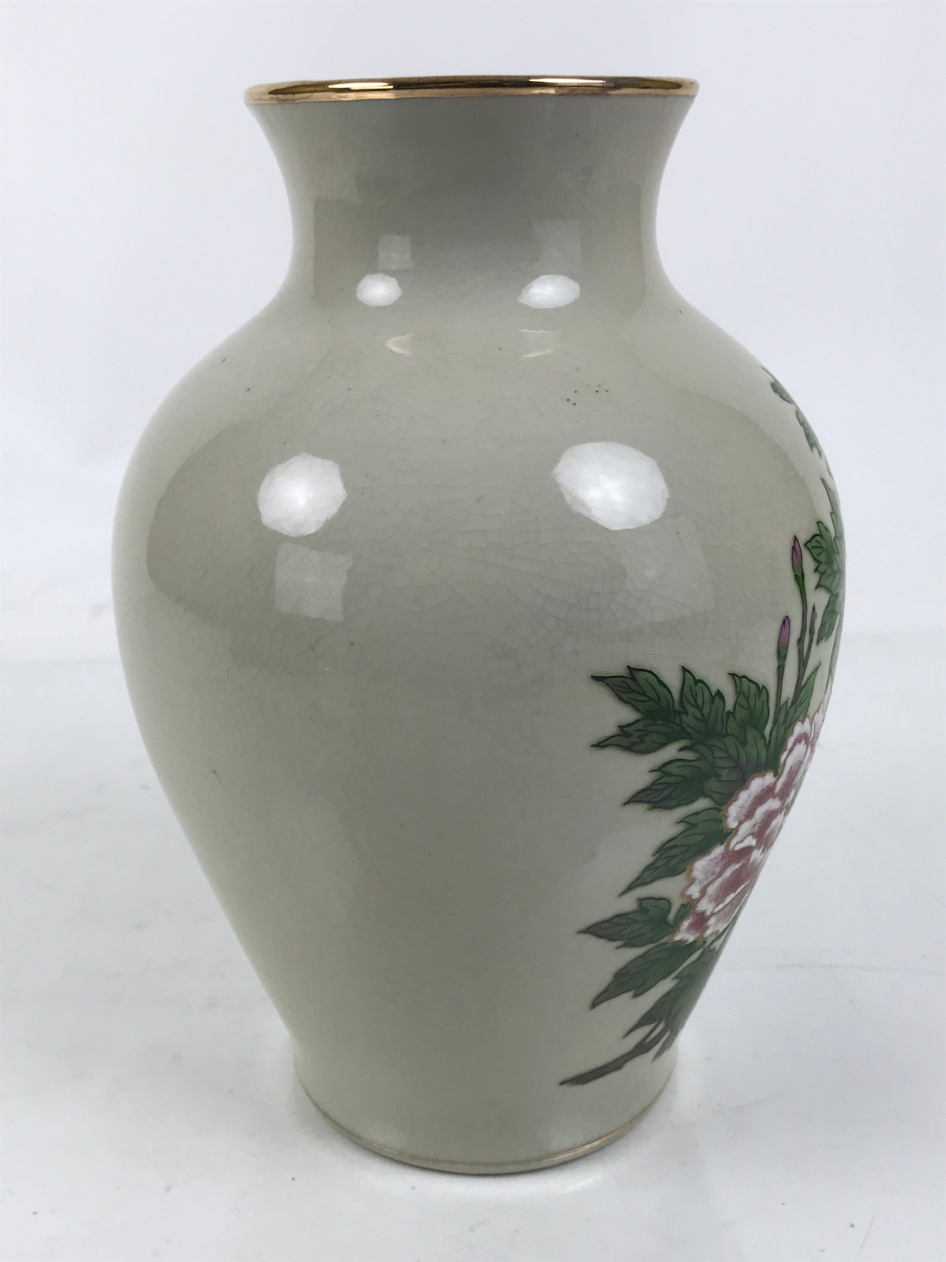 Japanese Porcelain Flower Vase Ikebana Kabin Peony White Red Hand-Painted FK182
