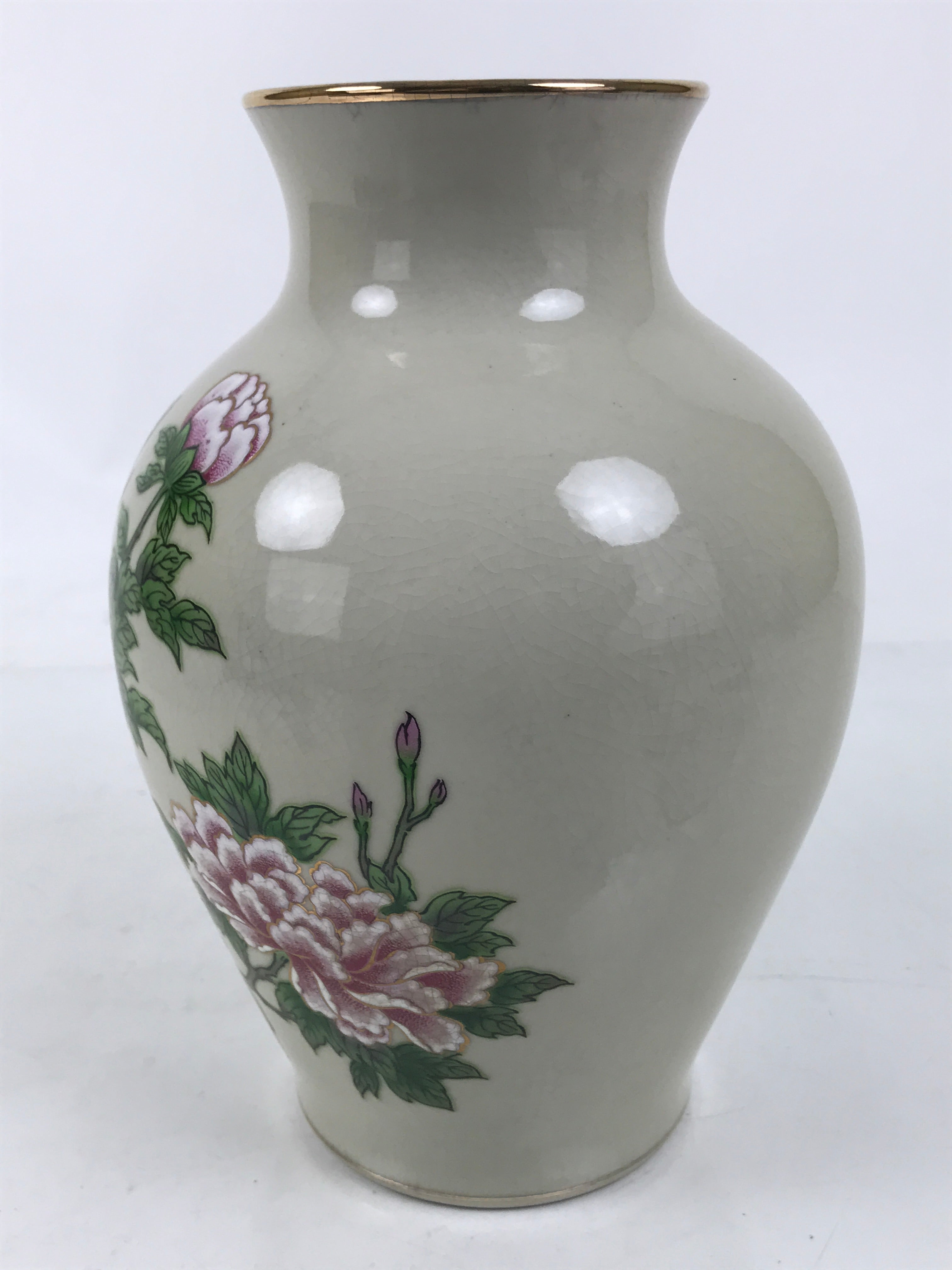 Japanese Porcelain Flower Vase Ikebana Kabin Peony White Red Hand-Painted FK182