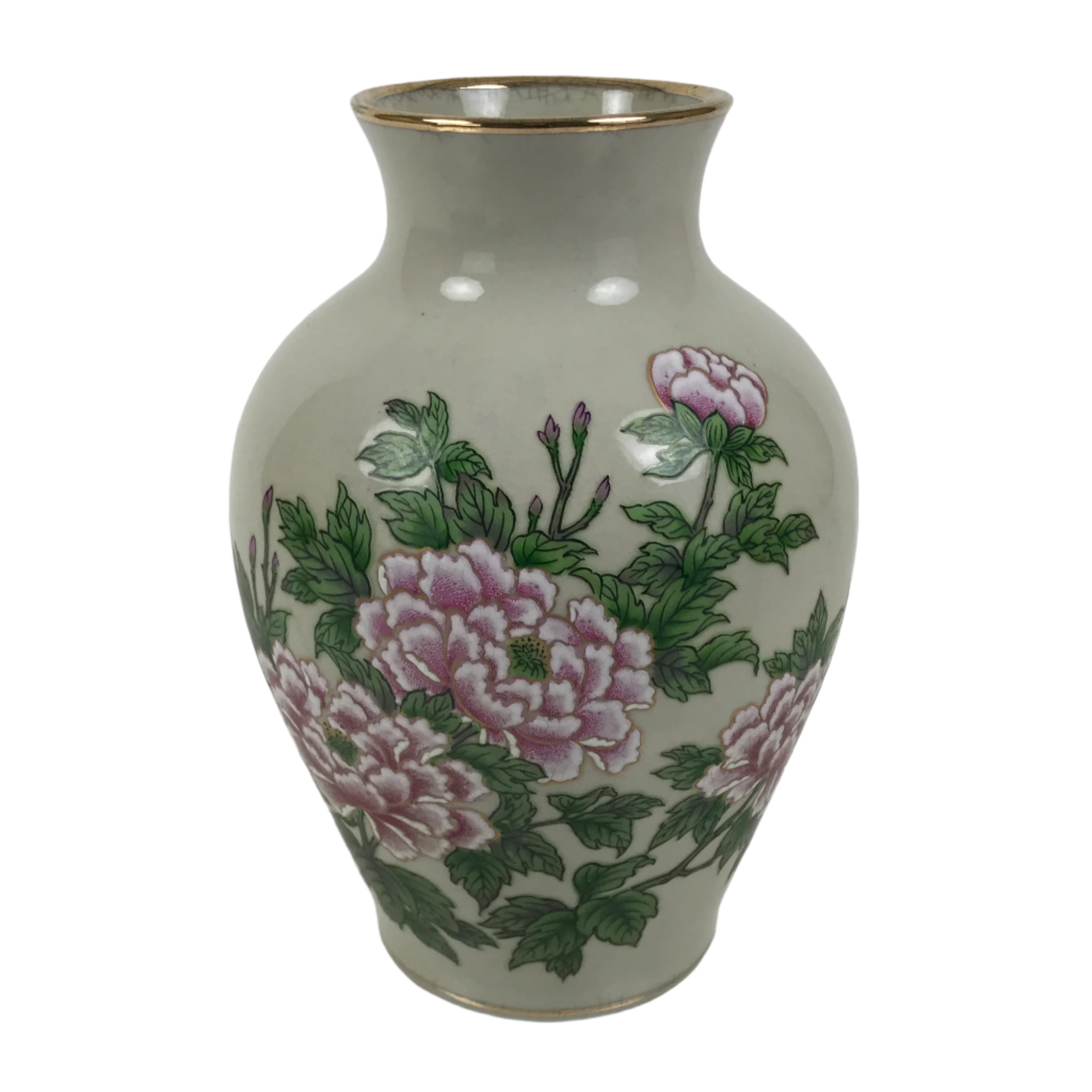 Japanese Porcelain Flower Vase Ikebana Kabin Peony White Red Hand-Painted FK182