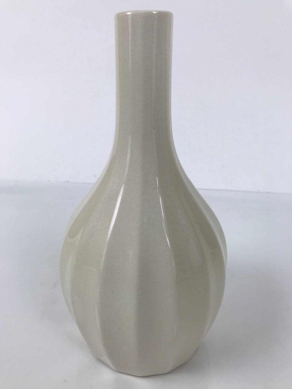 Japanese Porcelain Flower Vase Ikebana Kabin Vtg Off-White Crackle Glaze FK211