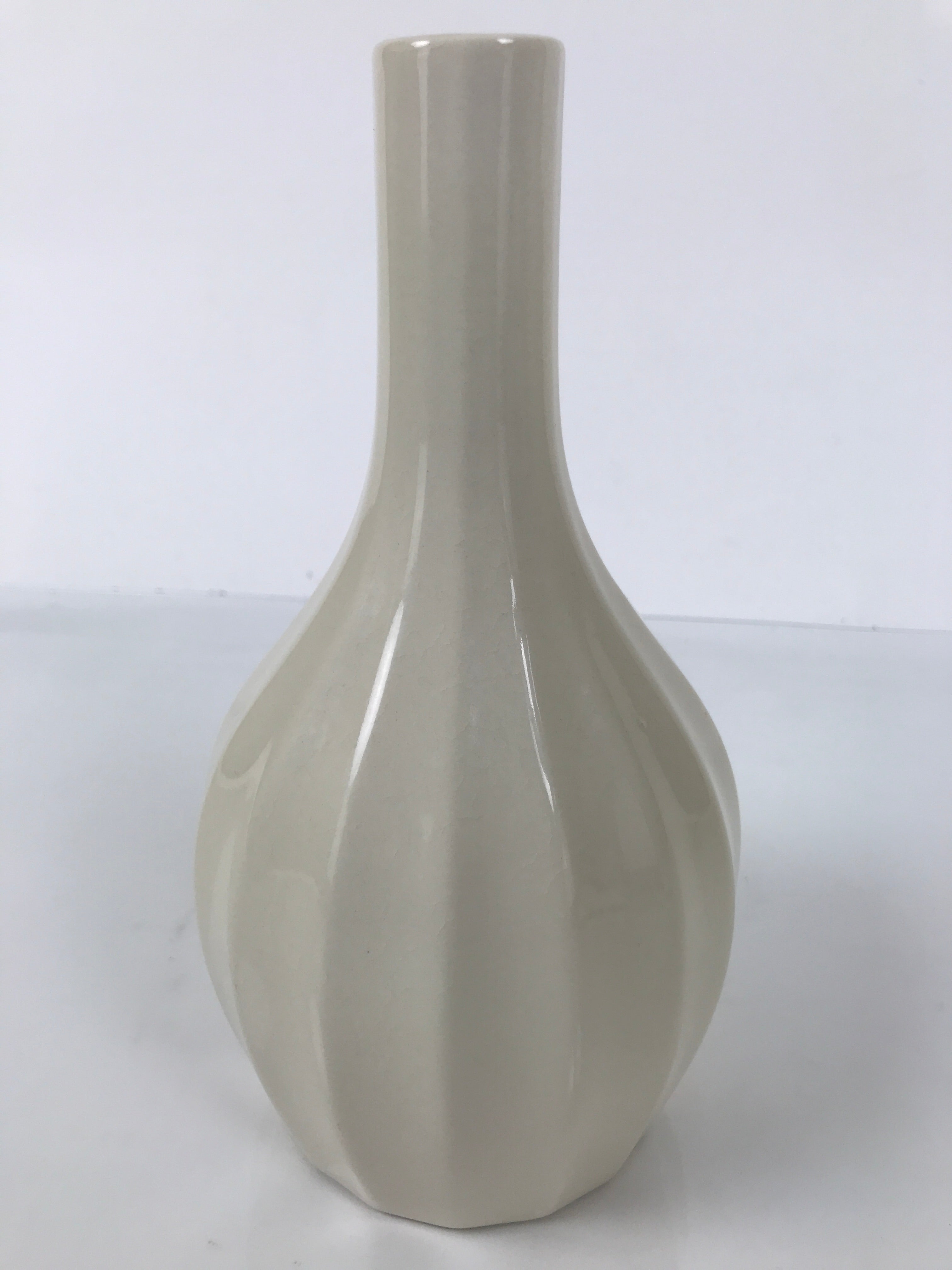 Japanese Porcelain Flower Vase Ikebana Kabin Vtg Off-White Crackle Glaze FK211