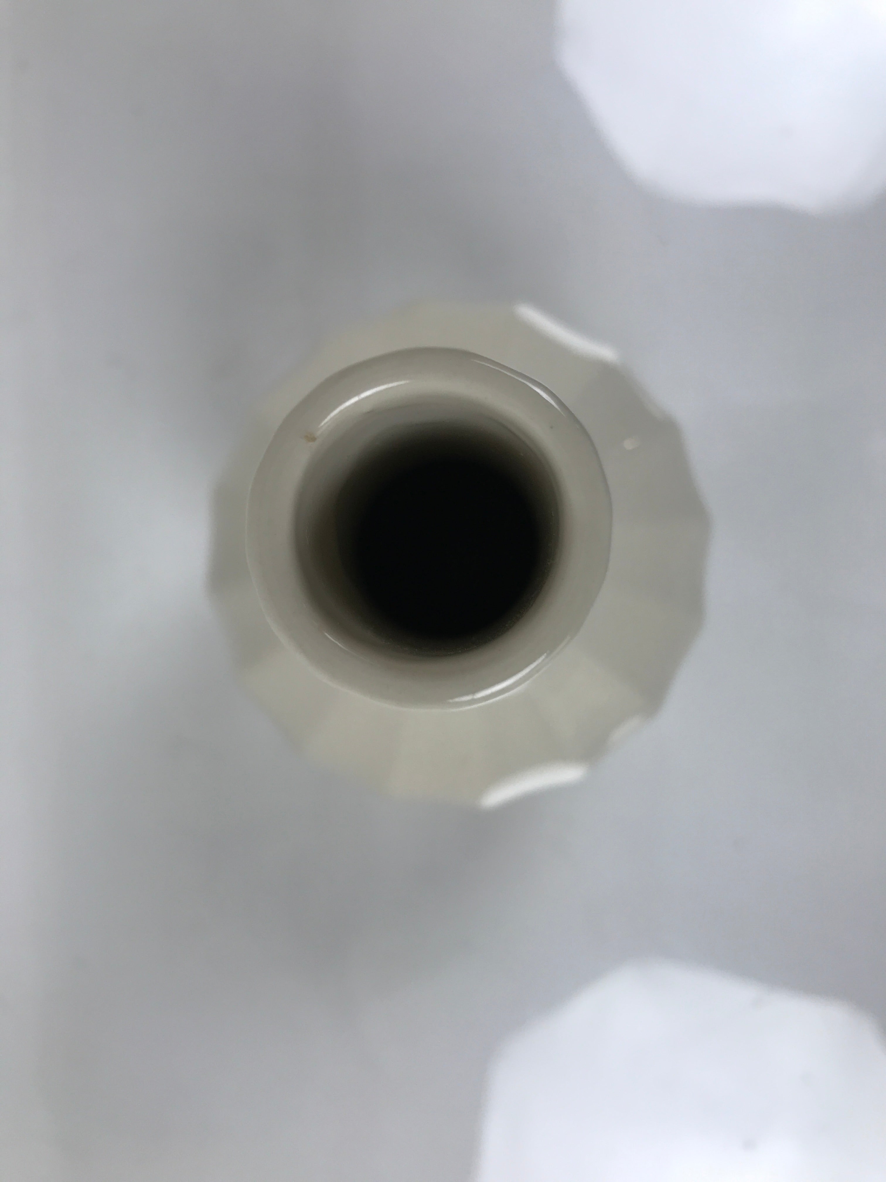 Japanese Porcelain Flower Vase Ikebana Kabin Vtg Off-White Crackle Glaze FK211