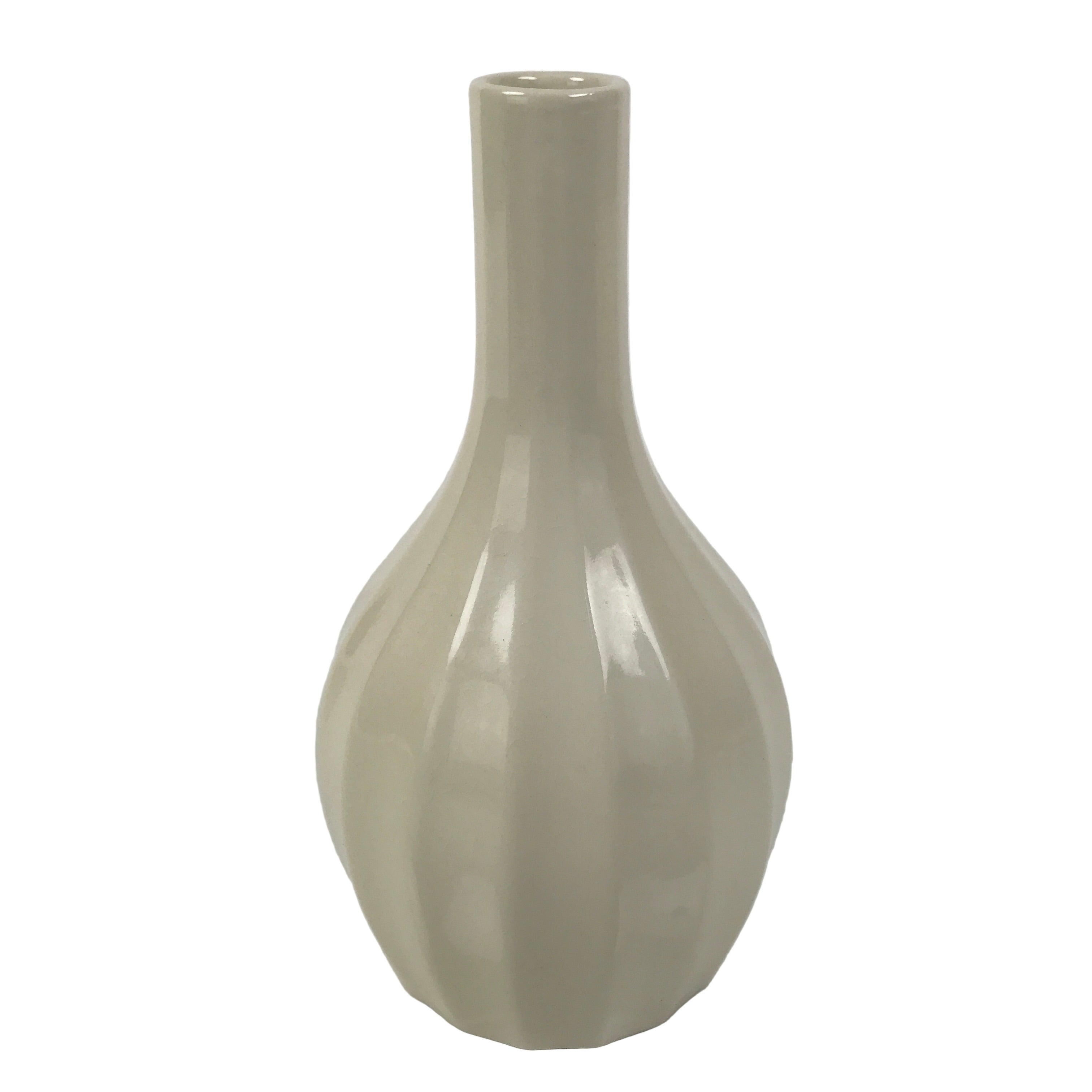 Japanese Porcelain Flower Vase Ikebana Kabin Vtg Off-White Crackle Glaze FK211