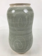 Japanese Porcelain Flower Vase Ikebana Kabin Vtg Swirl Gourd Light Gray FK183