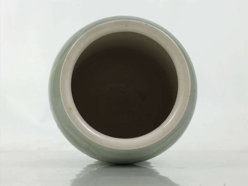 Japanese Porcelain Flower Vase Ikebana Kabin Vtg Swirl Gourd Light Gray FK183