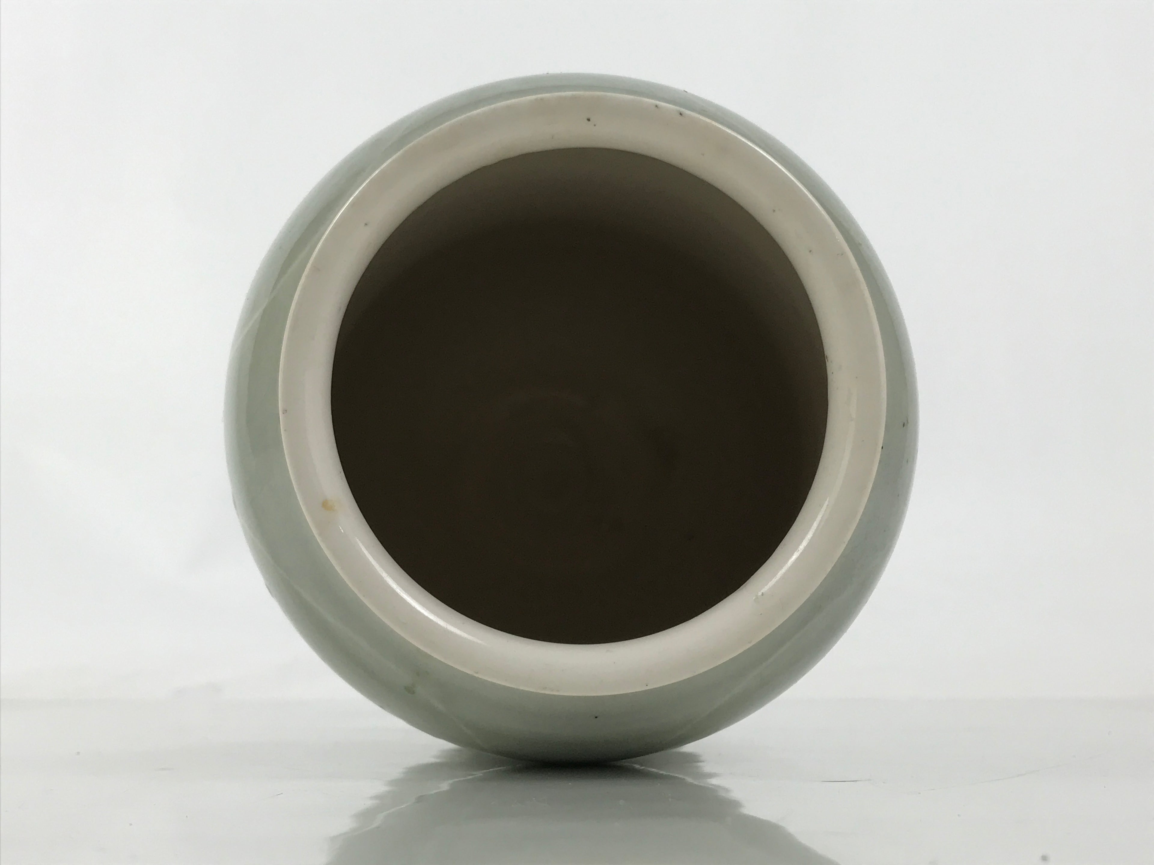 Japanese Porcelain Flower Vase Ikebana Kabin Vtg Swirl Gourd Light Gray FK183