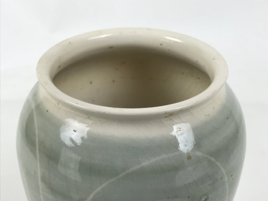 Japanese Porcelain Flower Vase Ikebana Kabin Vtg Swirl Gourd Light Gray FK183