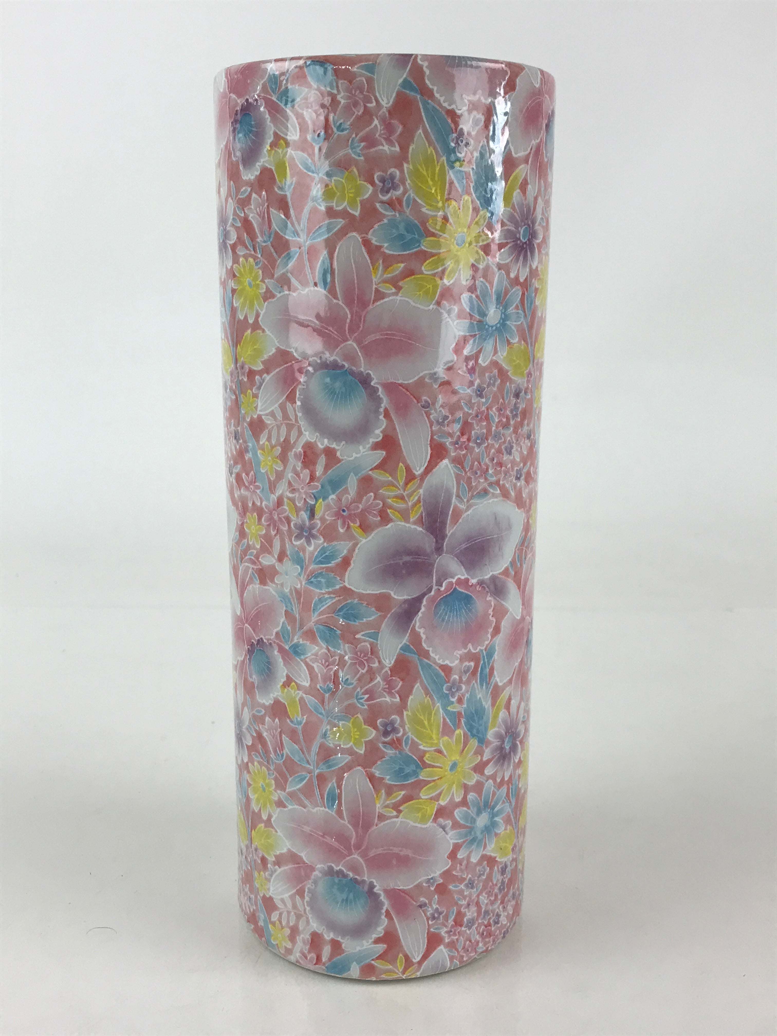 Japanese Porcelain Flower Vase Kabin Floral Pattern Ikebana Pink FK20