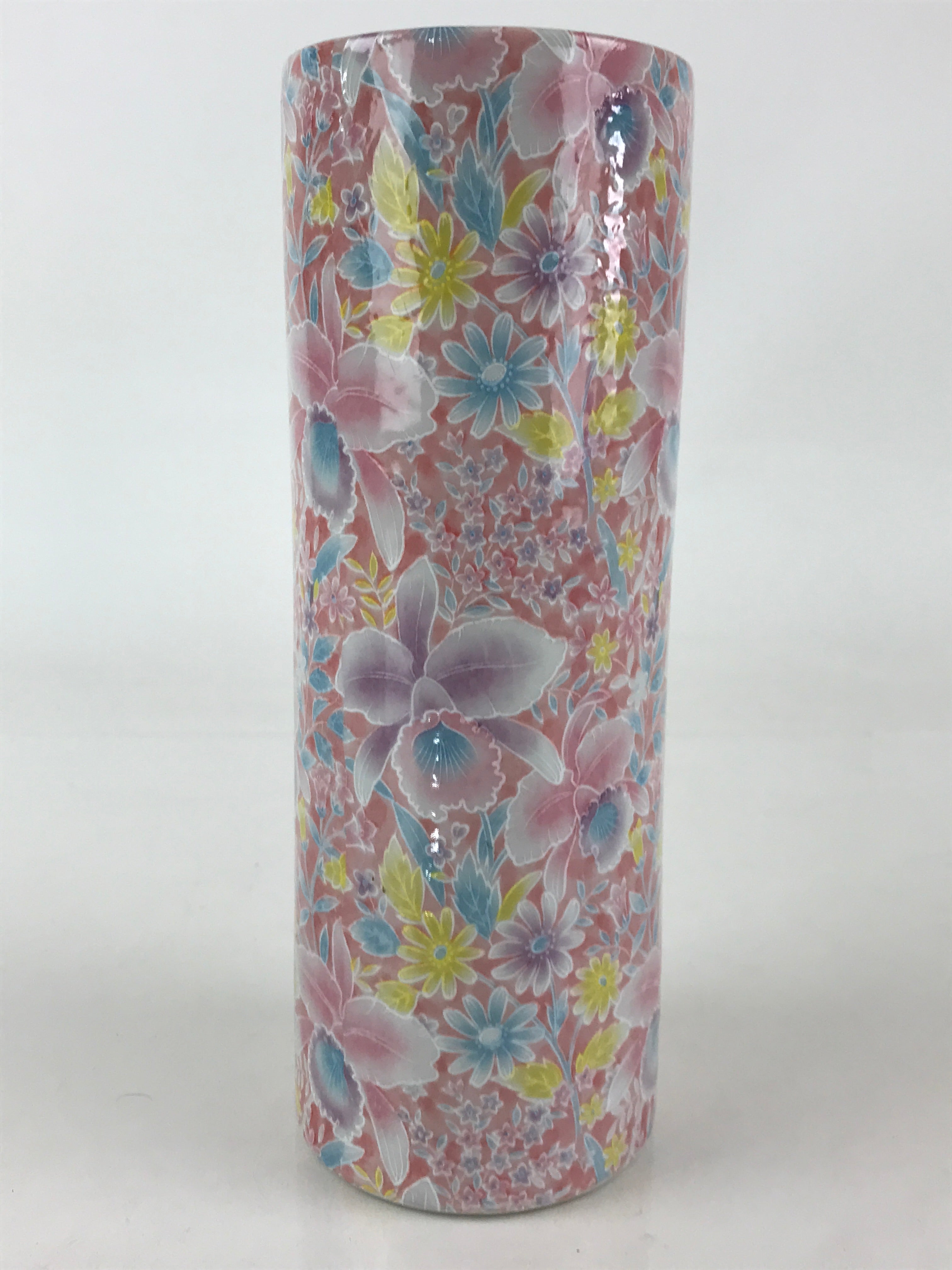 Japanese Porcelain Flower Vase Kabin Floral Pattern Ikebana Pink FK20